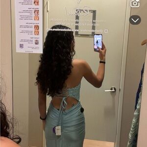 Elegant Blue Backless Dress